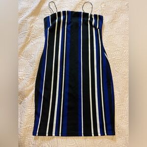 Women's Striped Bodycon Dress - Blue, Black & White